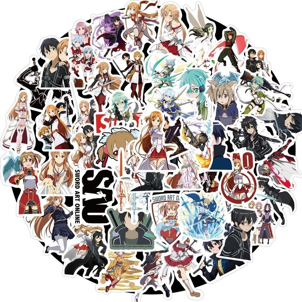 10/50pcs Anime Sword Art Online Stickers Japanese Decal For DIY Laptop Suitcase Car Trunk Skateboard Guitar Motorcycle Sticker, everything animee