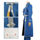 Anime Full Metal Alchemist Roy Mustang Maes Cosplay Costume Outfits Blue Army Uniform Top Pants Gloves Halloween Party Full Set,everythinganime