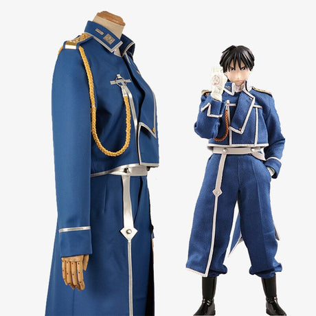 Anime Full Metal Alchemist Roy Mustang Maes Cosplay Costume Outfits Blue Army Uniform Top Pants Gloves Halloween Party Full Set,everythinganime