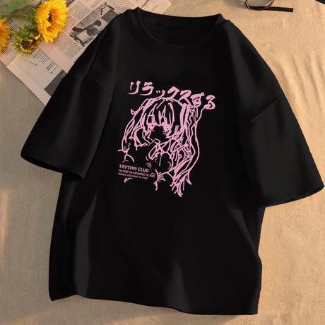 Sweet Punk T-shirt Women Summer 2023 Korean Ins Japanese Harajuku Style Hot Anime Print Loose Student Short Sleeve Shirt, everything animee