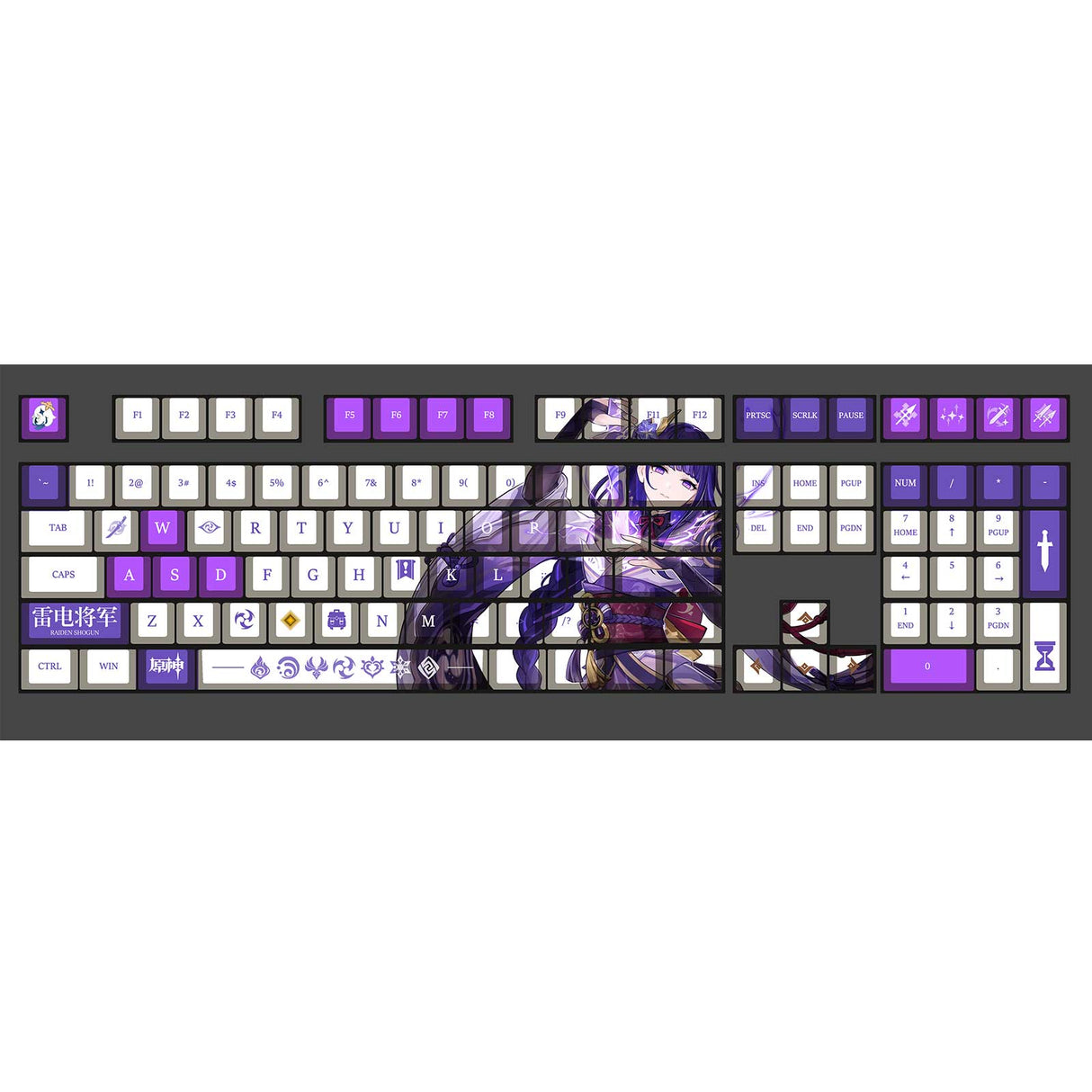 Genshin Impact Theme Raiden Shogun Pbt Material Keycaps 108 Keys Set for Mechanical Keyboard Oem Profile Only KeyCaps, everythingnaimee