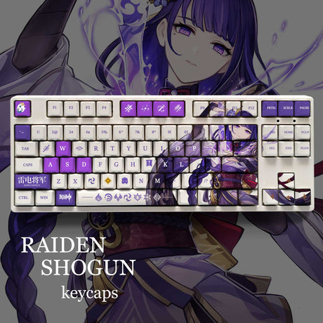 Genshin Impact Theme Raiden Shogun Pbt Material Keycaps 108 Keys Set for Mechanical Keyboard Oem Profile Only KeyCaps, everythingnaimee