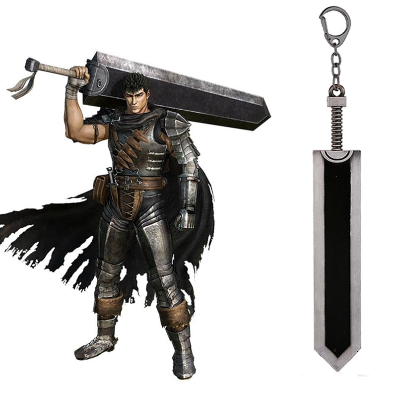 Berserk Guts Keychain Legend Warrior Black Zinc Alloy Sword Pendant Keyring New Weapons Key Chains Car Men Anime Accessories