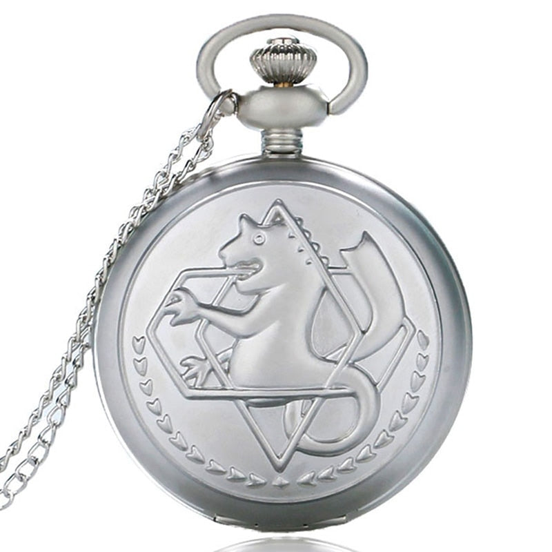 High Quality Full Metal Alchemist Silver Watch Pendant Men's Quartz Pocket Watches Japan Anime Necklace Gift edward elric state alchemist, everythinganimee
