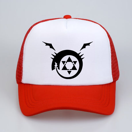 Full metal Fullmetal Alchemist Homunculus Steel Edward Alphonse Baseball caps Cosplay Costumest Anime Man Women mesh Trucker Cap Hat, everythinganimee
