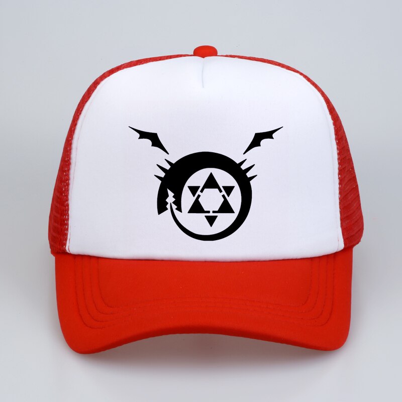 Full metal Fullmetal Alchemist Homunculus Steel Edward Alphonse Baseball caps Cosplay Costumest Anime Man Women mesh Trucker Cap Hat, everythinganimee