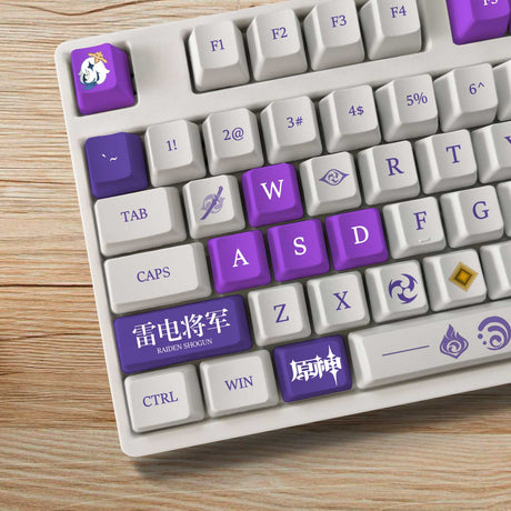 Genshin Impact Theme Raiden Shogun Pbt Material Keycaps 108 Keys Set for Mechanical Keyboard Oem Profile Only KeyCaps, everythingnaimee