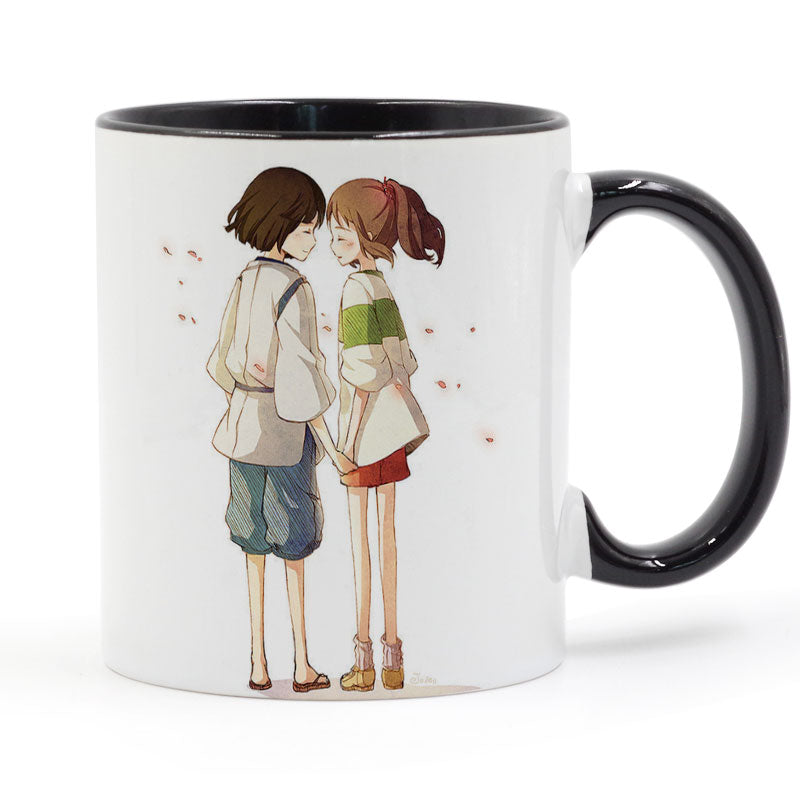 Spirited Away Chihiro And Haku Miyazaki Hayao Cartoon Mug Coffee Milk Ceramic Cup with Spoon, everythinganimee