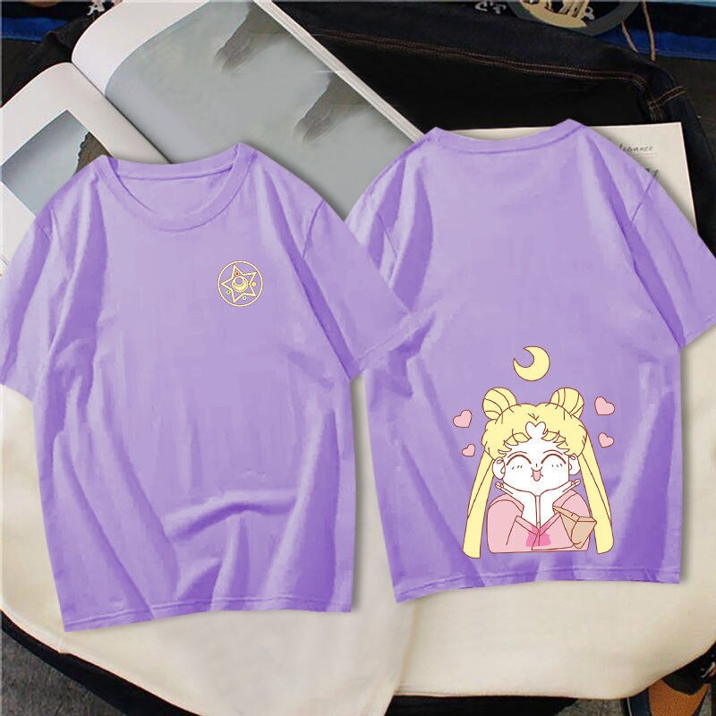 100% Cotton Summer Women T-shirt Kawaii Anime Sailor Moon Ullzang Harajuku Tee Shirt Casual Short Sleeved TShirt Tops , everythinganimee