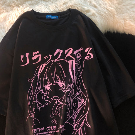 Sweet Punk T-shirt Women Summer 2023 Korean Ins Japanese Harajuku Style Hot Anime Print Loose Student Short Sleeve Shirt, everything animee