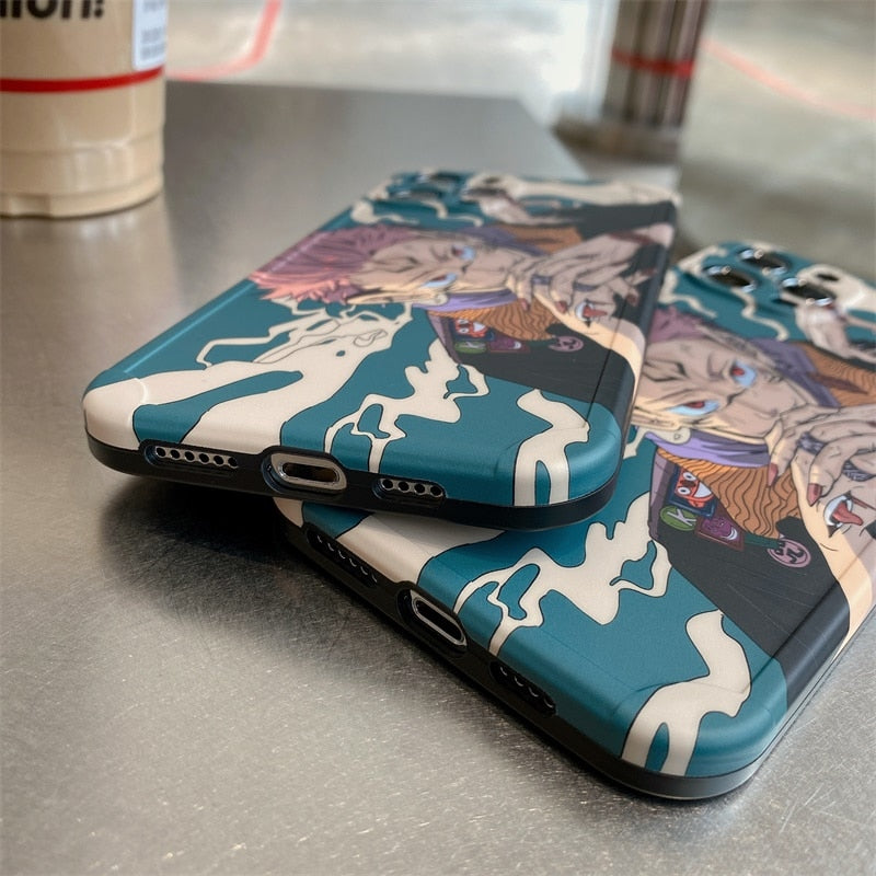 phone case featuring your favorite Jujutsu Kaisen characters, such as Yuji Itadori, Fushiguro Megumi on it. The case is compatible with iPhone 14, 13, 12, 11 Pro, X, Xs Max and XR.