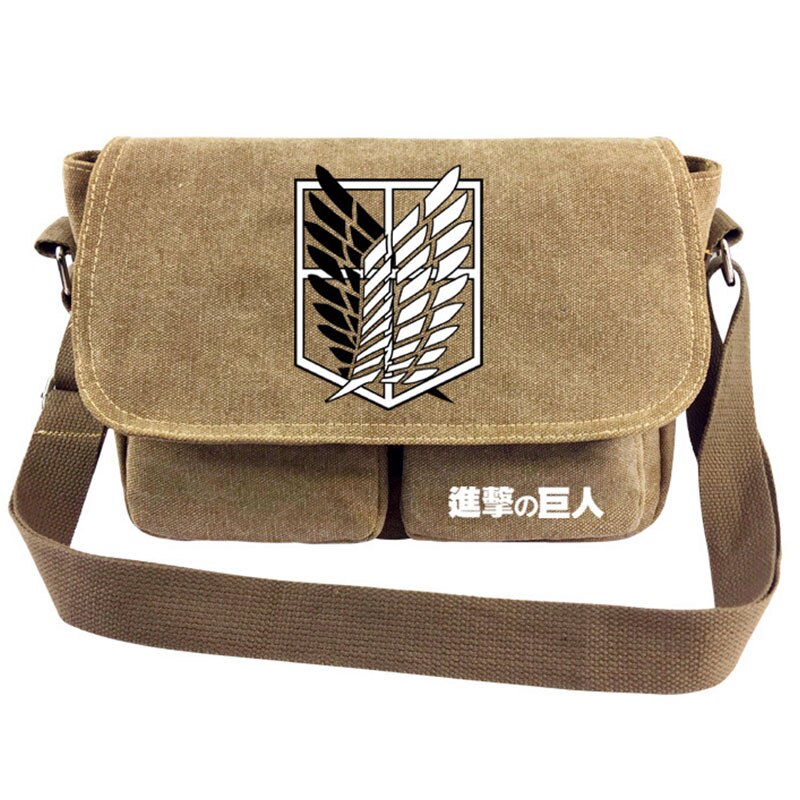 Anime Attack on Titan Canvas Shoulder Bag Casual Cartoon Print Large Capacity Shoulder Bags Punk Vintage Cosplay Backpack