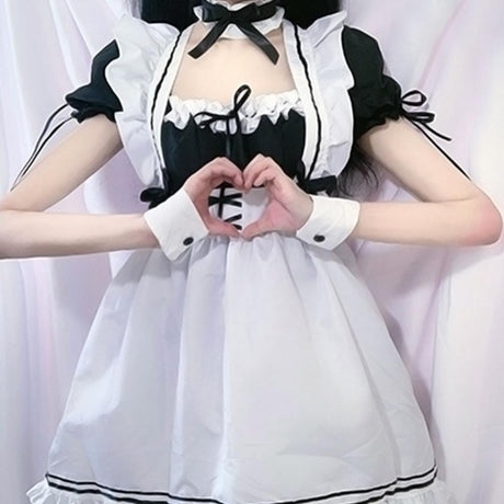 Women Maid Outfit Anime Long Dress Black And White Dresses Japanese Cute Lolita Dress Costume Cosplay Cafe Apron Party Costume