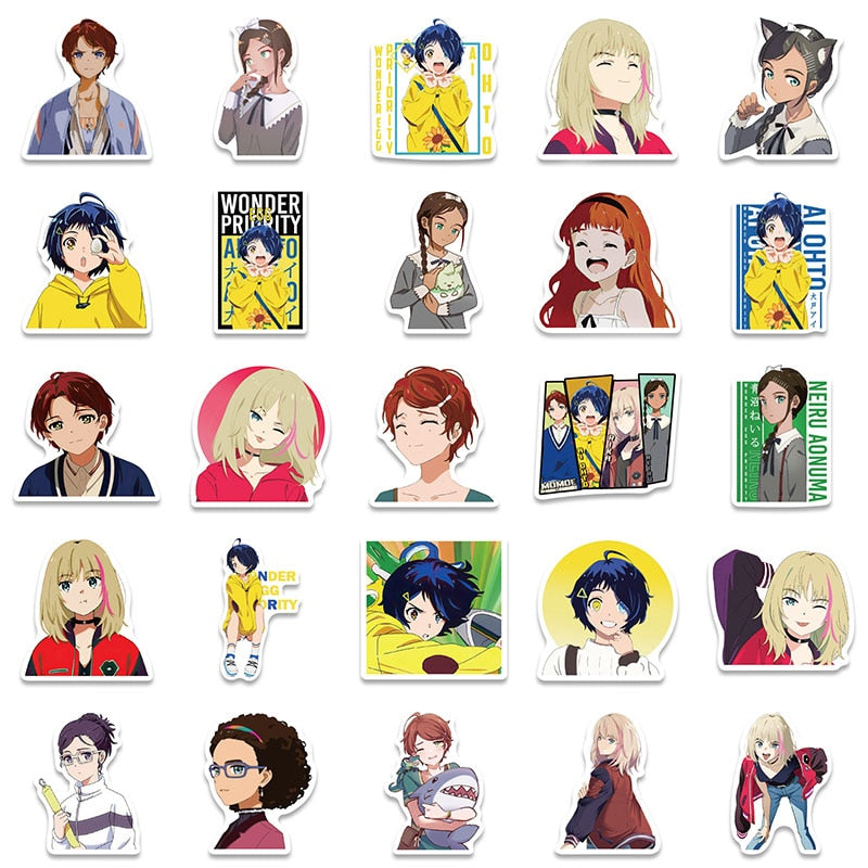 10/30/50pcs/pack Japanese anime WONDER EGG PRIORITY Stickers For Cars Helmet Luggage Bicycle Guitar Decal Notebook Skate Trunk, everythinganimee