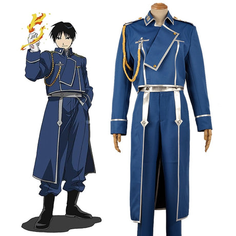 Anime Full Metal Alchemist Roy Mustang Maes Cosplay Costume Outfits Blue Army Uniform Top Pants Gloves Halloween Party Full Set,everythinganime