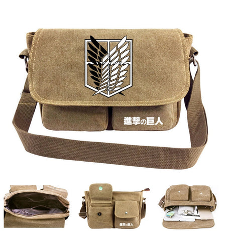 Anime Attack on Titan Canvas Shoulder Bag Casual Cartoon Print Large Capacity Shoulder Bags Punk Vintage Cosplay Backpack