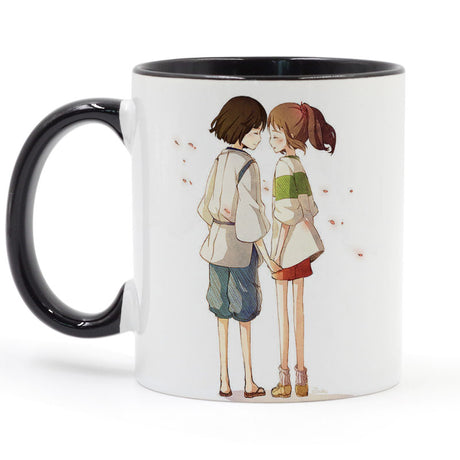 Spirited Away Chihiro And Haku Miyazaki Hayao Cartoon Mug Coffee Milk Ceramic Cup with Spoon, everythinganimee