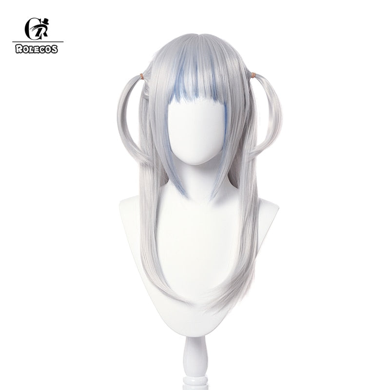 ROLECOS Hololive Gawr Gura Cosplay Wig Gawr Gura Long Hair Cosplay Anime Hololive White Mixed Bule 60CM Women Halloween Headwear, everythinganimee