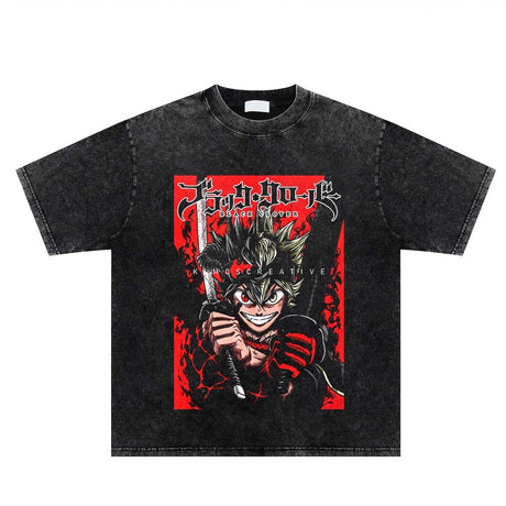 Summer Cotton Loose Washed Tops Tees Anime Print T-Shirt Men Streetwear Vintage Black T Shirt Harajuku Oversized T Shirt, everythinganimee