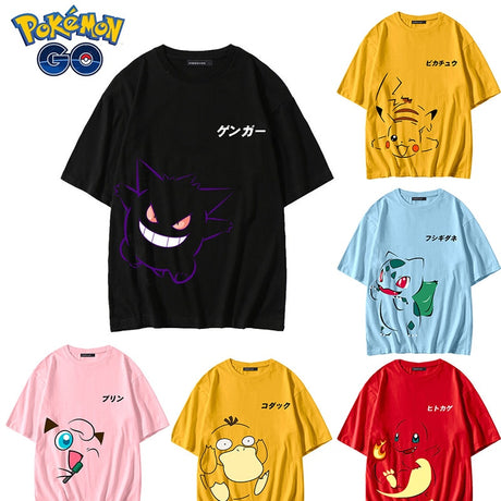Anime Cartoon Pokemon Pikachu Gengar Summer Cotton short-sleeved t-shirt Male Teenager Student Printed Halfsleeve T-shirt Trendy, everythinganimee