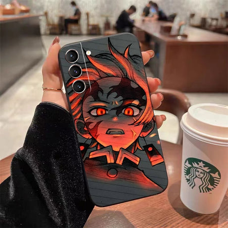 Demon Slayer Agatsuma Zenitsu For Samsung Galaxy S22 Ultra S21 S20 Plus FE Ultra Phone Case Black Shockproof Liquid Silicone,everythinganimee