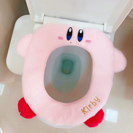 Kawaii Anime Star Kirby Cartoon Plush Winter Warm Toilet Seat Cover Mat Bathroom Toilet Pad Cushion Soft Washable Accessories, everythinganimee