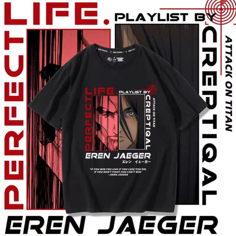 Eren Jaeger Anime T-shirt Attack on Titan Manga Graphic Oversize Men Cotton Short Sleeve Tee Women Top Summer Streetwear Clothes,everythinganimee