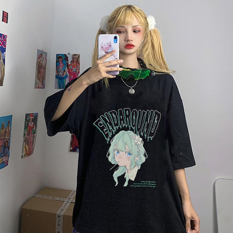 Japanese Girls Tshirt Women Summer Harajuku Japan Anime Print T-shirt Short Sleeve Tees Y2k Aesthetic Kawaii Tops Femme T Shirts, everythinganimee