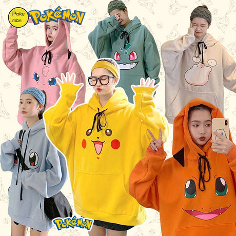 Pokemon Japanese cartoon Pikachu Kawaii sweater hoodie coat loose plus velvet girlfriends couples holiday birthday party gift, everythinganimee