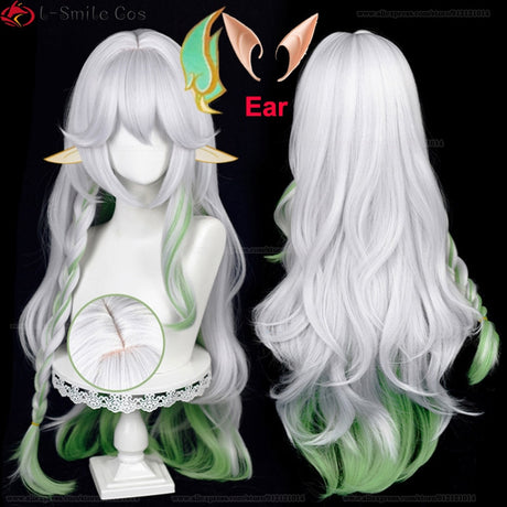 Nahida Cosplay Wig Genshin Impact Cosplay The Greater Lord Rukkhadevata Wig 100cm Long Gradient Wig Ear Heat Resistant Hair Wigs