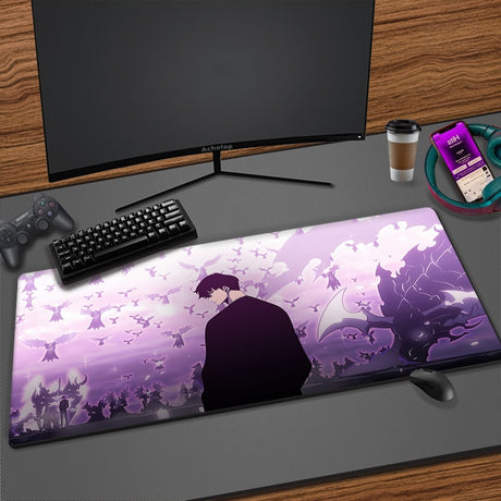 Solo Leveling Mouse Pad Manga Sung Jinwoo Anime Mousepad XXL Large Computer Mouse Mat Rubber Table Carpet 900x400mm Desk Mat Pad, everythinganimee