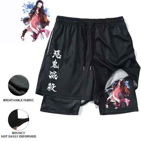 Anime Demon Slayer Sport Shorts Men Sportswear Training Kamado Nezuko Short Pant Summer 2 In 1 Beach Jogging Gym Running Shorts, everythinganimee