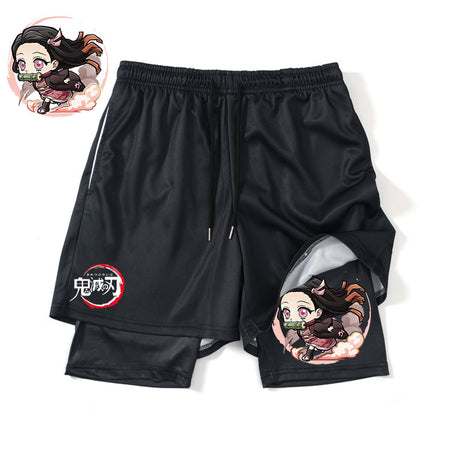 Anime Demon Slayer Sport Shorts Men Sportswear Training Kamado Nezuko Short Pant Summer 2 In 1 Beach Jogging Gym Running Shorts, everythinganimee