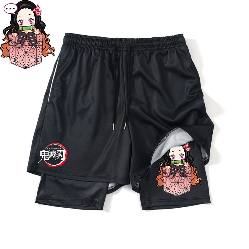 Anime Demon Slayer Sport Shorts Men Sportswear Training Kamado Nezuko Short Pant Summer 2 In 1 Beach Jogging Gym Running Shorts, everythinganimee