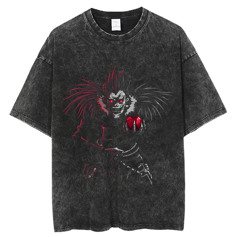 Vintage Washed Tshirts death note Anime Graphic Printing T Shirt Harajuku Oversize Tee Cotton fashion Streetwear unisex top, everything animee