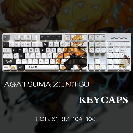 Demon Slayer Agatsuma Zenitsu Theme Pbt Material Keycaps 108 Keys Set for Mechanical Keyboard Oem Profile Only KeyCaps ManyuDou, everythinganimee