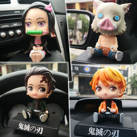 Auto Dashboard Cartoon Anime Demon Slayer Tanjirou Shake Head Doll Car Accessories Interior Supplies Cake Decoration Bobbleheas, everythinganimee