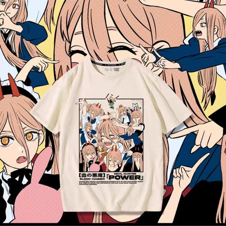 Power Anime T-shirt Chainsaw Man Manga Graphic Kawaii Oversize Men Cotton Short Sleeve Tee Women Top Cute Summer Couple Clothes, everythinganimee