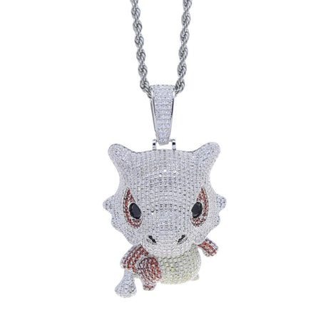Pokemon Cubone Men Pendant Necklace 3D Anime zircon Silver Color Cuba Stainless Steel Long Chain Necklaces Jewelry Birthday Gift, everythinganimee