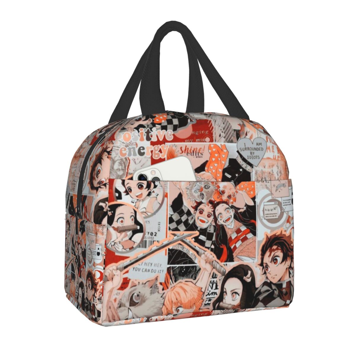 Demon Slayer Muichiro Tokito Insulated Lunch Bag for Women Kimetsu No Yaiba Cooler Thermal Bento Box School Food Storage Bag, everythinganimee