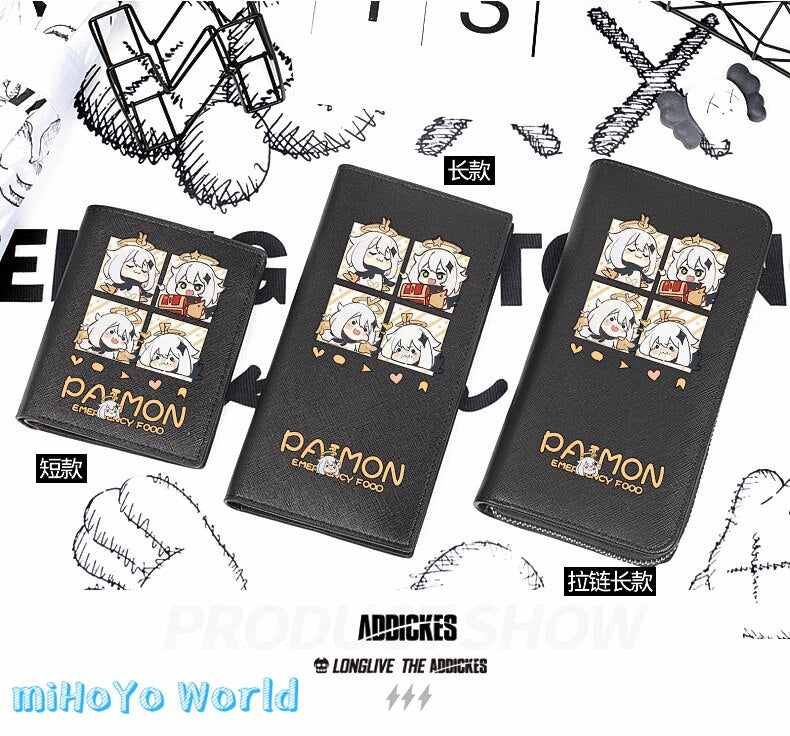 MiHoYo Game Genshin Impact Paimon Card Holder Cartoon Black Unisex PU Wallet Zipper Bag Anime Birthday Xmas Gifts, everythinganimee