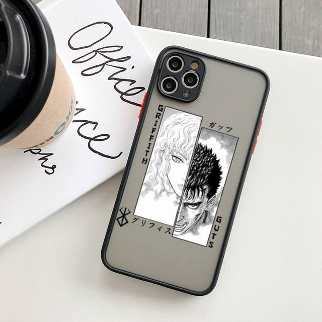 Berserk Guts anime phone case! Perfectly designed for iPhone 14, 11, 12, 13, mini, X, XS, XR, Pro Max and Plus models. Transparent and featuring the iconic swordsman Guts, this case offers both style and protection for your device. Show off your love for Berserk and Guts with this must-have phone accessory.