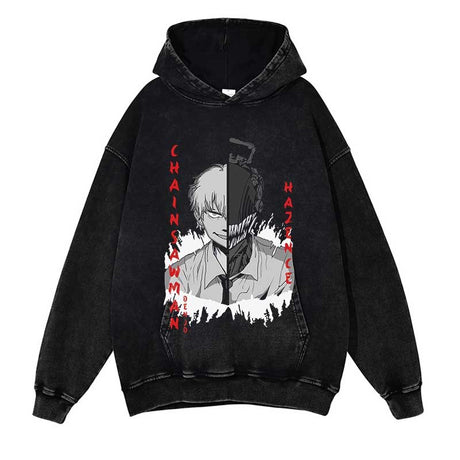 Japan Anime Chainsaw Man Pullover Harajuku Cotton Hip Hop Streetwear Hooded Sweatshirt Men Autumn Winter Vintage Washed Hoodie, everythinganimee