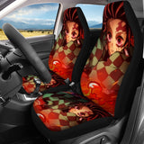 Demon Slayer Car Seat Cover Anime Cartoon Print Front & Rear Automobile Seat Protector Elastic Remove Universal Most Seat Covers, everythinganimee