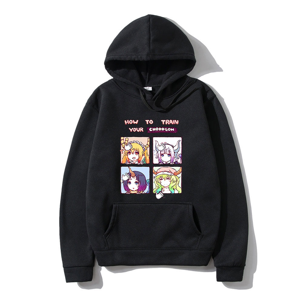 Miss Kobayashi Dragon Maid Harajuku Anime Kamui Kanna Classic Harajuku Fashion Print Winter Long Sleeves Loose Couples Hoodie, everythinganimee