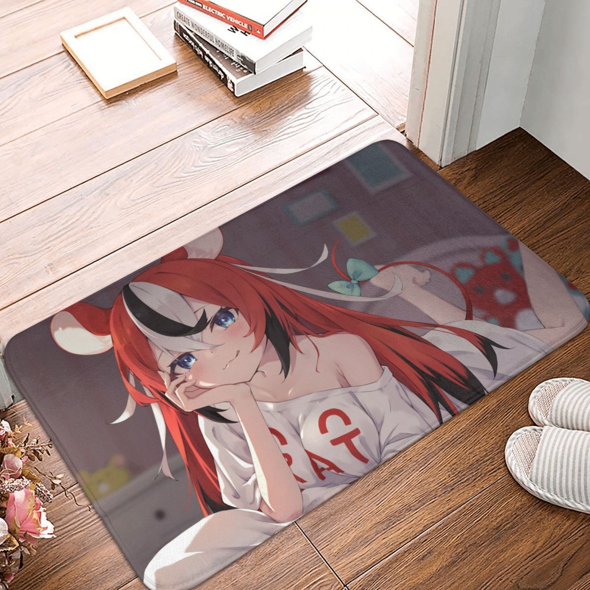 Hololive Bath Mat Red Hair Doormat Flannel Carpet Entrance Door Rug Home Decoration, everythinganimee