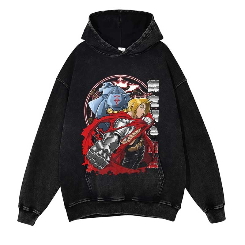 Autumn Harajuku Black Sweatshirt Streetwear Japanese Anime Graphic Printing Pullover Men Hip Hop Oversized Vintage Washed Hoodie, everythinganimee
