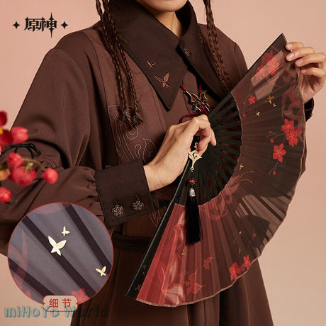MiHoYo Official Genuine Genshin Impact Hu Tao Fan Props Doujin Hu Tao Theme Folding Fan Accessories Cosplay Xmas Birthday Gifts, everythinganimee