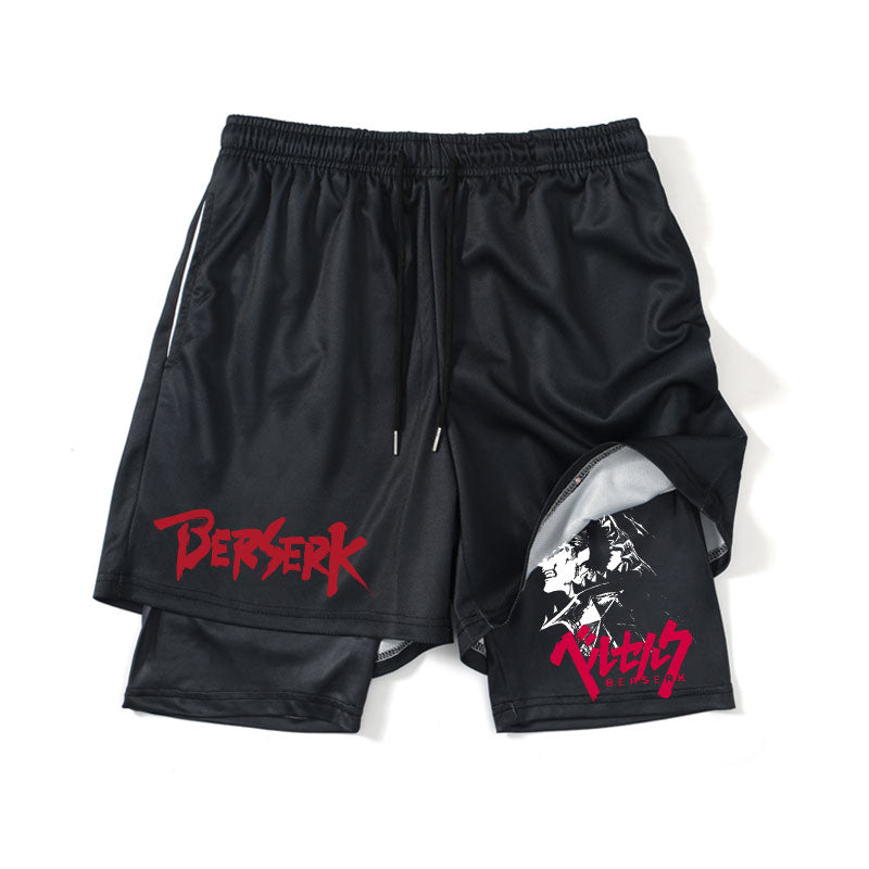 Anime Berserk Men Running Shorts Trunks Quick-dry Guts Print Male Joggers Casual Shorts Beach 2 In 1 Gym Sport Workout Shorts, everythinganimee