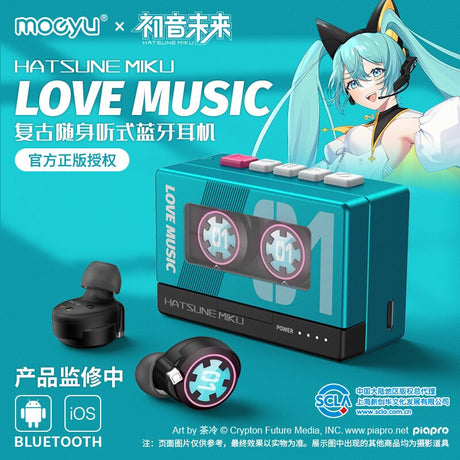 Moeyu Miku Bluetooth Earphone Wireless Headset Anime Headphone Love Music Cosplay Vocaloid Dual Stereo Sound Waterproof Earbuds, everythinganimee